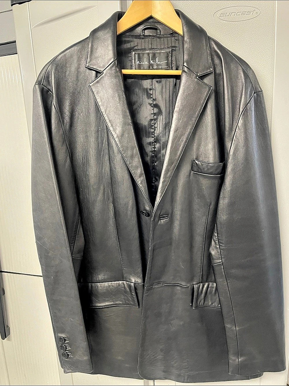 Men’s, LAMBSKIN, Nicole Miller Black Leather Blazer Jacket